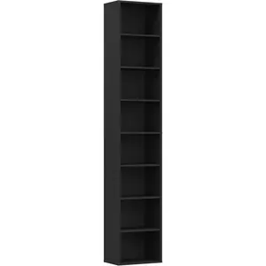 8 Tier Storage Shelf Bookcase, Slim Organizer Shelves Cabinet Tall Narrow Media Tower Rack Display Bookshelf for Home Office (Black)