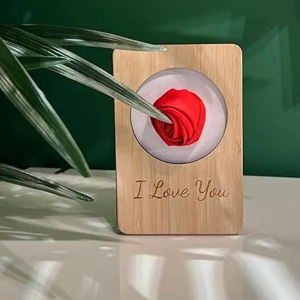 Handmade Bamboo Love Cards | Anniversary Cards for Wife, Husband, Girlfriend,Boyfriend | Valentines Gifts for Her, Him | 3D Rose