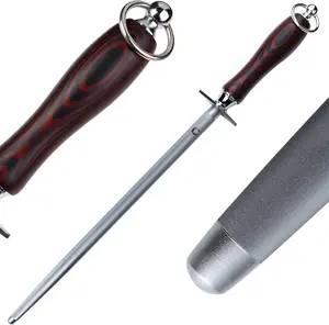 Efficient Honing Steel 12 Inches Round  Sharpener Steel Sharpening Rod for Kitchen  Carbon Steel Honing Rod