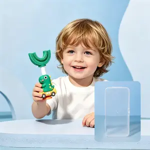 Kids U-Shaped Toothbrush, Cartoon Dinosaur Design, Includes Storage Box, Perfect for Baby Dental Care, Stops Crying During Brushing