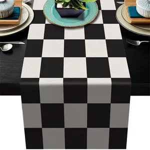 Checkered Chessboard Anniversary Table Runner, Dinner Party Decorations, Birthday Wedding Outdoor Christmas New Year, 13x72 Inches