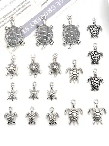 18pcs Zinc Alloy Charms, Antique Silver Color Tortoise Sea Turtle Pendants, DIY Necklace Bracelet Jewelry Making Findings