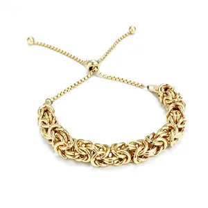 Women's Fashion Gold Adjustable Byzantine Chain Bracelet, Chunky Braided Link Slider Bracelet, Trendy Everyday Wear Gift