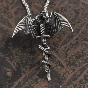 GTHIC Stainless Steel Nordic Viking Dragon Pendant Necklace for Men Gothic Necklace With Chain