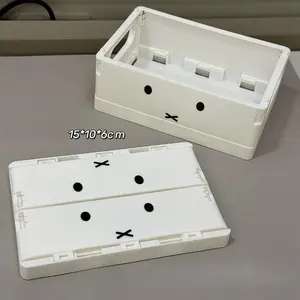 Adorable  Mini Folding Storage Box - Rectangular Stacking Bins for Student Stationery Organizer Compact Home Organization