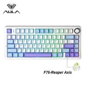 AULA F75 Mechanical Keyboard, 75% Wireless Hot-Swappable Gaming Keyboard, Five-Layer Buffer Design, Bluetooth-compatible/2.4GHz/USB-C, RGB Lighting