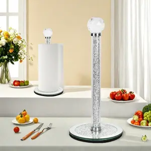 Crystal Glass Napkin Holder for Kitchen and Bathroom, Round Base Diamond Pattern, Elegant Tabletop Napkin Holder, Durable Crystal Material