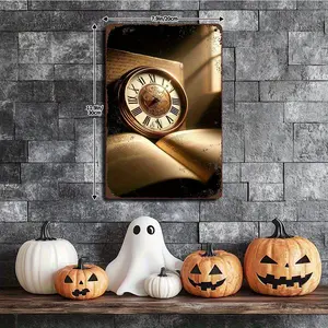 2D Flat, 2D Flat Retro Wall Clock & Book Metal Sign - 8x12 Inch Wrought Iron Roman Numerals, Open Book Design - Waterproof, Easy to Hang Vintage Home Decor for Living Room, Bedroom, Office, Coffee Shop, Bar, Office Decoration |   Antique Appearance |   Du