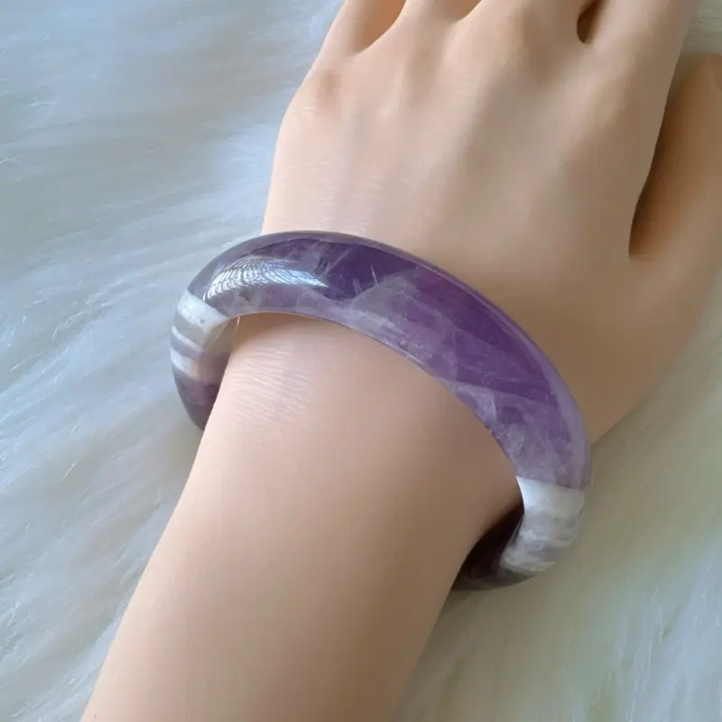 Amethyst Bangle Bracelet Natural Gemstone Jewelry Gift for Her Crystal Healing Bangle for Mom February Birthstone Purple Stone Bracelet, Inner Diameter 59mm, Width 14.2mm natural gemstone
