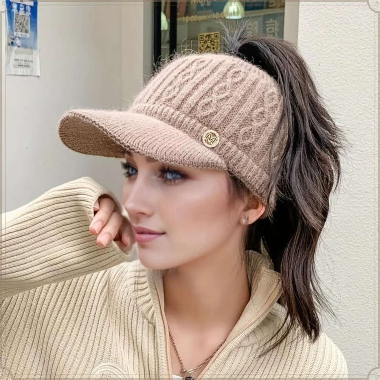 2026 Knit Beanie Hat for Women High Bun Ponytail Skull Cap Stretch Winter Chunky Warm Visor Brim Crochet Hats