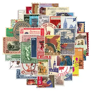 50 Vintage Travel Postage Doodle Stickers, DIY for Guitar, Luggage Decoration, Waterproof Decals