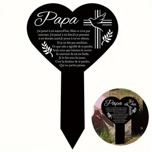 Letter & Cross Pattern Memorial Plaque, Outdoor Garden Decorative Ground Plug, Mourning the Passing of the Father, Emotional Sustenance Gift