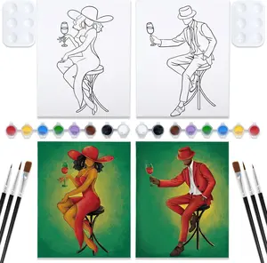 Pre Stretched Canvas 2 Pack  and Sip Canvas Painting Kit for Painting for Adults Canvas Couples  Date Night Elegant Lady Gentleman Couple  Party Supplies Favors(8x10)