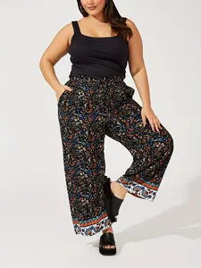 2026 Plus Size Women's Casual Straight Leg Pants, Vintage Ethnic Style, Bohemian Print Leisure Long Pants, Comfortable and Stylish, Bohemian Boho Trousers