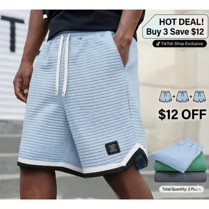 Plus Size Men's Knitted Waffle Shorts - Menswear, Adjustable Elastic Drawstring Waist, Stretch Breathable Soft Fabric, Plain Solid Color, Casual Summer Streetwear, Versatile Guys' Gift | Any 3 Save $12
