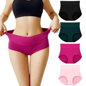 Women’s High Waisted Seamless Underwear 4-Pack – Milk Silk No Show Full Coverage Panties, Tagless Soft Stretch Briefs, Breathable Tummy Smoothing Everyday Comfort period