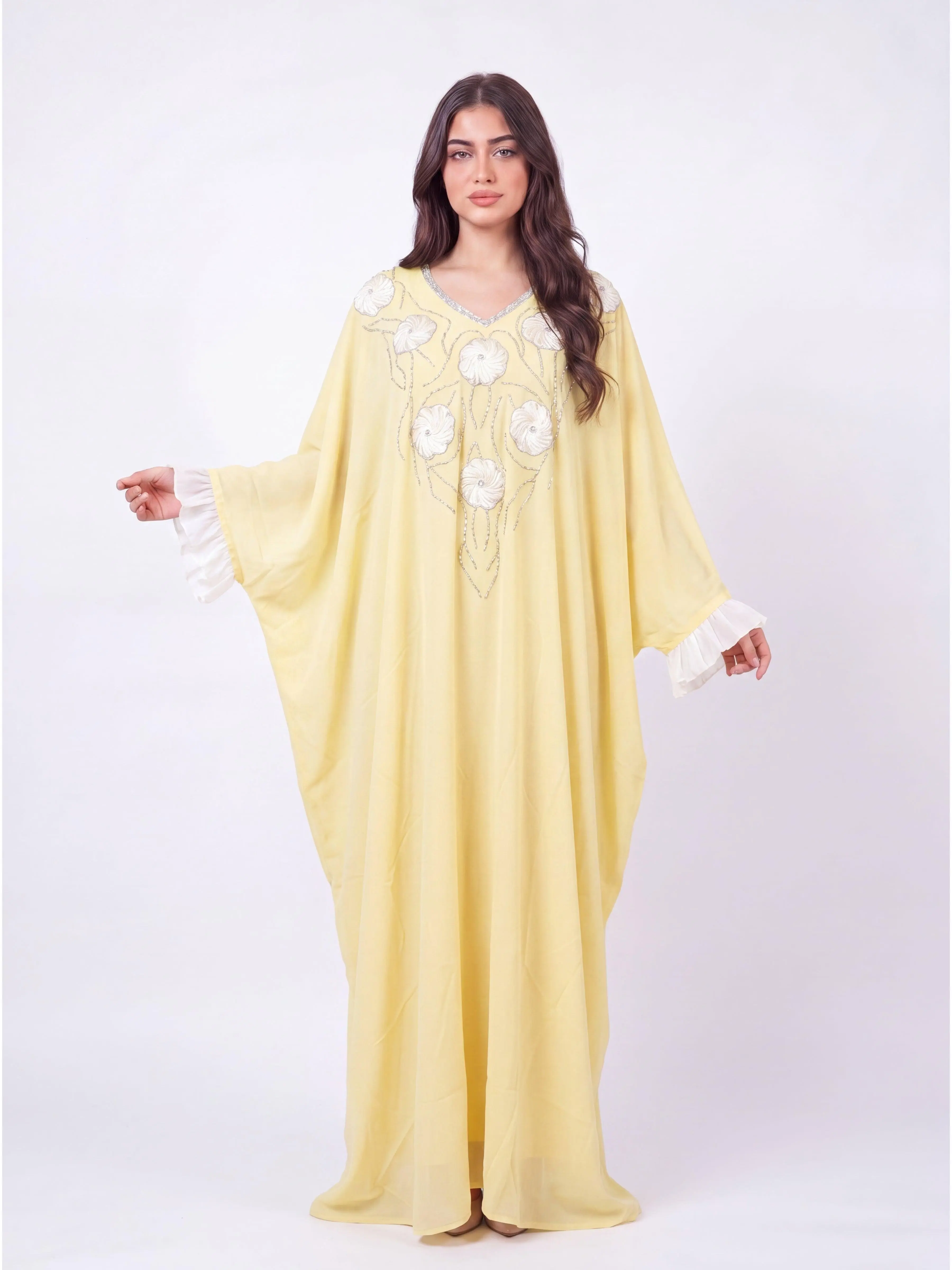 Women's Embroidered Amber Jalabiya - Modest Abaya, Ceremonial Dress, Ideal for Eid, Gift for Her, Islamic Abaya Dress, Long Sleeve Abaya