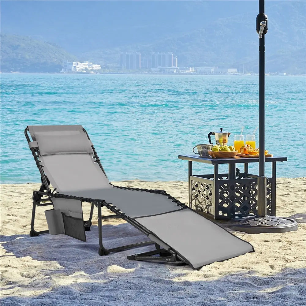 Costoffs Folding Outdoor Patio Furniture Tanning Chair with Face Hole, 5-Position Adjustable Reclining Chaise Lounge, Arm Slots, Handy Storage for Sunbathing, Back Tanning,outdoorfurnitureset