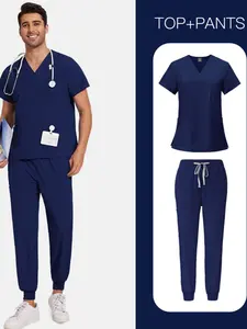 Work Uniform Nursing Workwear Lab Coat Solid Color Short Sleeve Pants Set Pet Grooming Two Piece Set