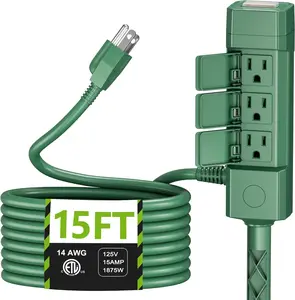 BN-LINK 15ft Outdoor Extension Cord Waterproof with Power Stake, 6-Outlet Power Strip Weatherproof, 14/3 SJTW Heavy Duty Power Cord for Halloween/Christmas Decorations and Inflatables, 15A/1875W