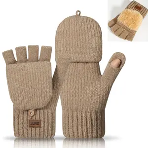 Womens Winter Sport Gloves,Warm Knitted Convertible Thickened Fingerless Gloves Mittens Cover Cap,Fingerless Gloves Thermal Winter Gloves Warm Knitted Half Finger Gloves Mittens for Typing Driving Working(M size/Suitable for smaller size hands）