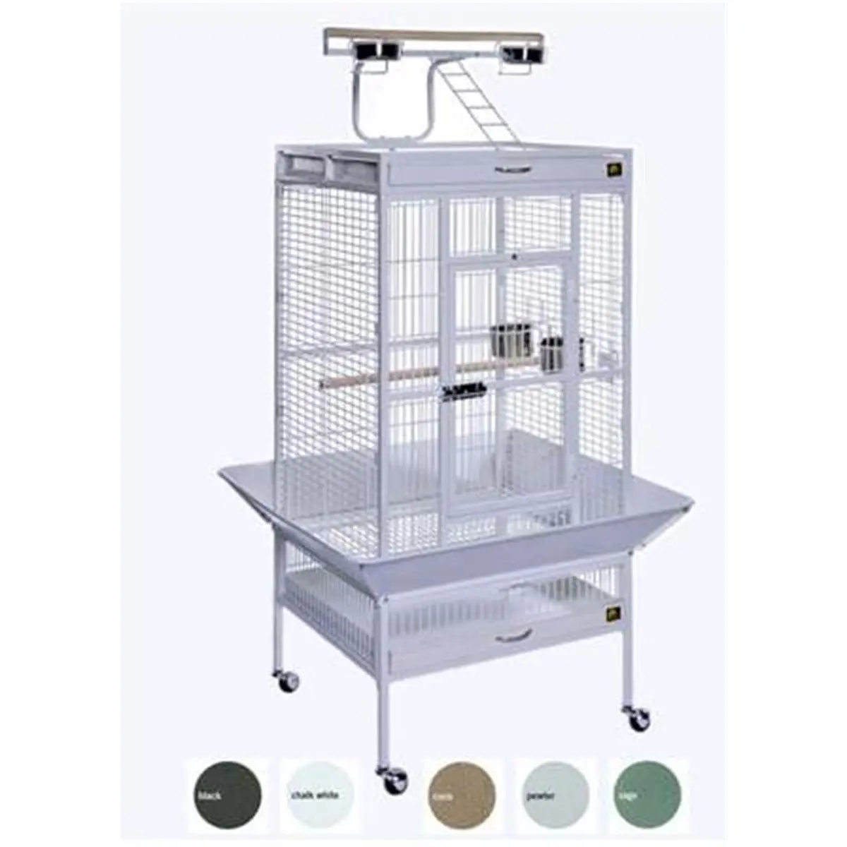 212 MAIN Wrought Iron Select Bird Cage - 24in x 20in x 60in Large Size, Chalk White, Playtop Roof, Secure Locking, Mess Control