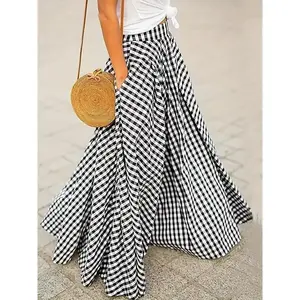 Elegant PlaidAWomen's Floral Skirt - High-waisted,Elegant Design,Black and white checkered pattern,Polyester Fiber,Machine Washable,Suitable for casual or formal wear,Mini skirt Bottoms Womenswear