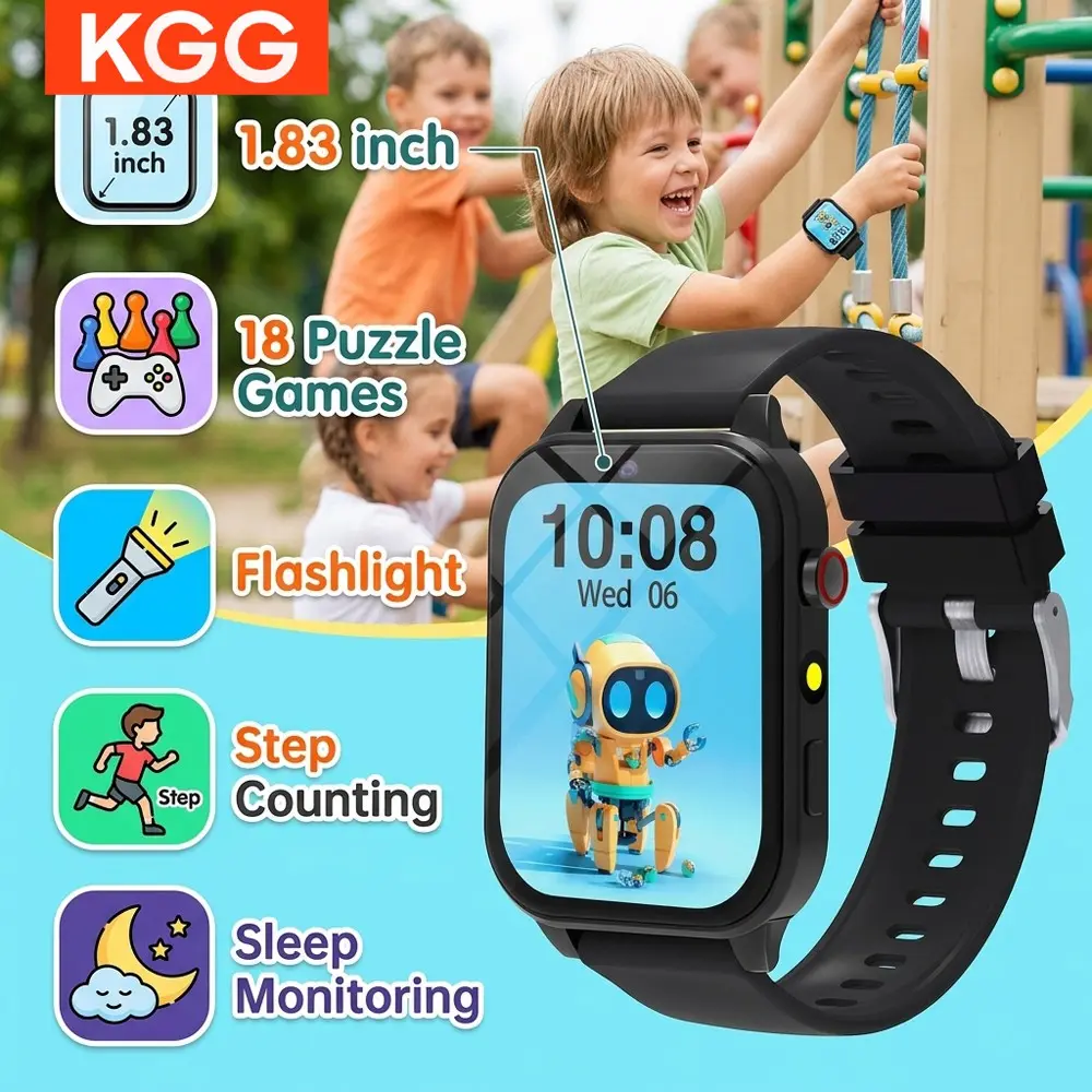 Cute Kids Watch T6, 1.83 Inch HD Touch Screen, Sleep Monitor, Camera, Alarm Clock, Gift for Boys Girls, Smart Watch