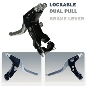 Dual Pull Bike Alloy Brake Lever 4 fingers Left/ Right hand Long Pull Lockable Synchronous Bicycle Lever for Two brake Cables Trike Tricycle Brake Levers