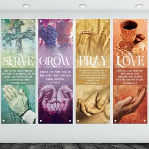 4 Pcs Church Banners with Scripture Christian Banner for Sanctuary Wall Worship Inspirational Religious Hanging Backdrop Signs for Spring Easter(Rustic)