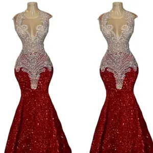 Red sequin rhinestone prom dress