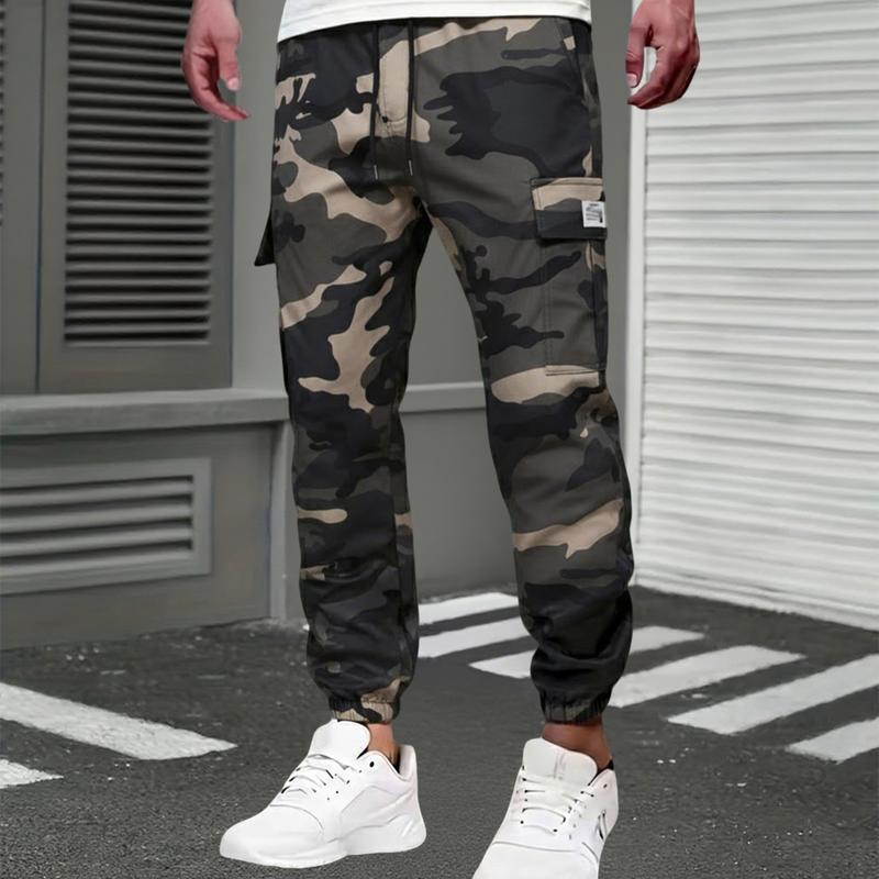 Men's Camouflage Work Pants - Simple Street Style, Multiple Pockets, Elastic Waistband with Drawstring, Lightweight Outdoor Hiking Casual Jogging Pants