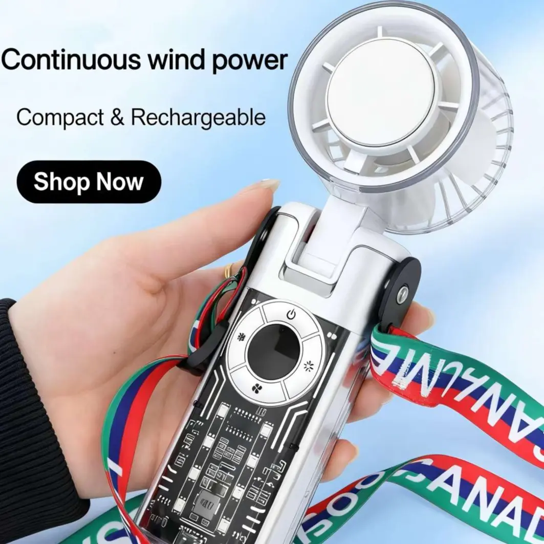 Handheld Cordless Fast-Charging Fan - 4000mAh Rechargeable Foldable with LED Lights, Steampunk Style, Personal Cooling for Travel, Desk Use, Fastcharging