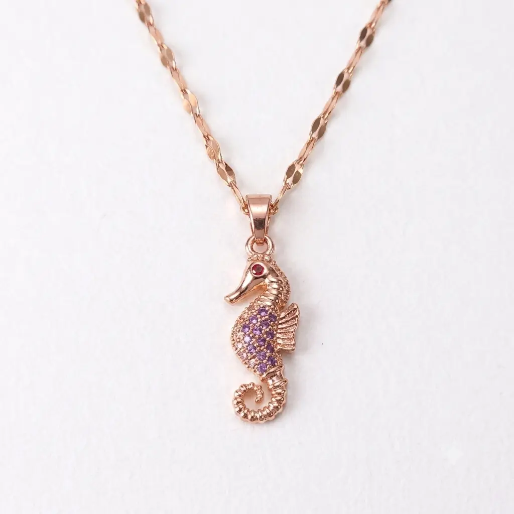 Rose Gold Seahorse Pendant Necklace | Sparkling Ocean Charm