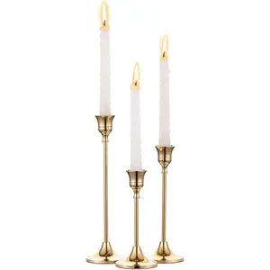 Candlestick Holders Taper Candle Holders, Set of 3 Candle Stick Holders Set, Brass Gold Candlestick Holder Set, Vintage Modern Decorative Centerpiece for Table Mantel Wedding Housewarming Gift