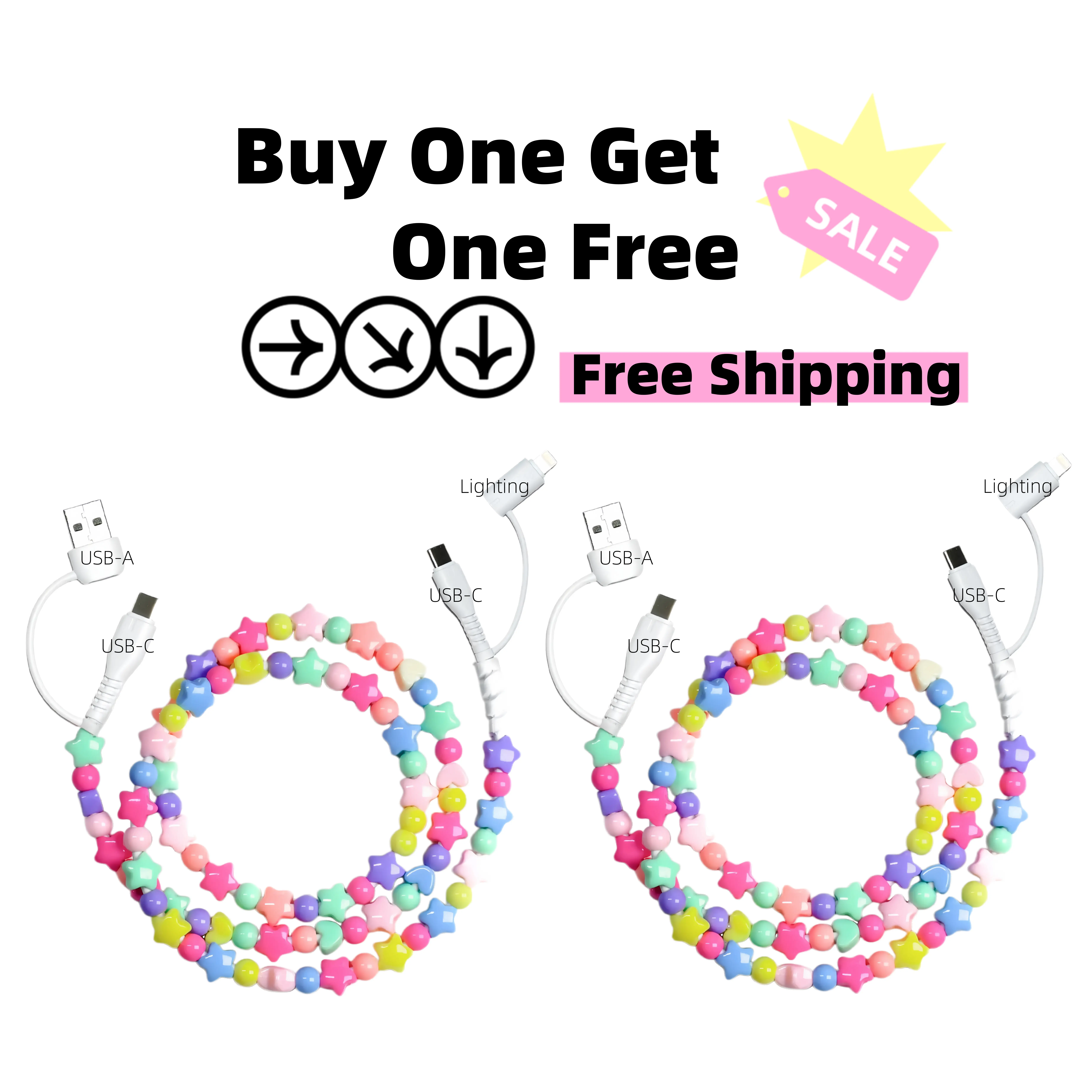 【Buy 1 Get 1 Free】4 in 1 Beaded Charging detachable Cords stylish shine Fit for All Device USB-A,USB-C & Lightening for iPhone 15/16/17 Samsung Type-C Cellphone