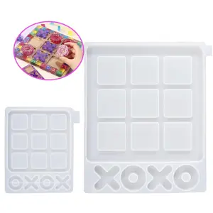 2Pcs/Set Large Tic Tac Toe Resin Molds for Resin Casting,Epoxy Resin Silicone Molds for DIY Tabletop Board Game,Travel Game,Christmas Party Gifts,Hand Tools Kits