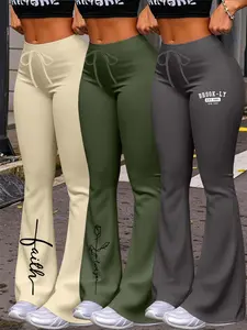 Women's Casual Everyday Fashion Long Pants Set, Womenswear, Adjustable Drawstring Waist Design, Milk Silk Yoga Pants, Wide Leg Micro Flare, Fitted, All Seasons Wear
