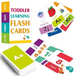 Double-sided Learning Flash Cards, 58pcs/set Alphabet & Number & Shape & Animal & Common Word & Color Flash Card, Educational Card Toy for Kids