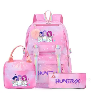 New 3-Piece Set: K-Pop Girl-ThemedColorfulBackpack, Lunch Bag, and PencilCaseSet,fashionable and versatile, casualandtrendy