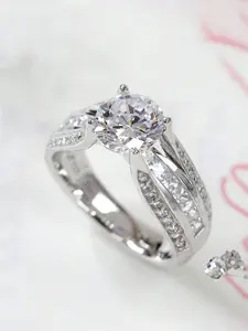 1 PC Pretty Cubic Zirconia Ring Solitaire Ring For Women For Wedding Engagement Party Jewelry Valentine's Day Gift