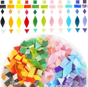 Mosaic Glass Pieces Tiles for Adults:  320 count Rainbow Color Mixed 5 Shapes Stained Glass Bulk for Beginner Artist - Mosaics Kit for Making Art Project Craft DIY Lamp Vase Coaster Stepping Stone