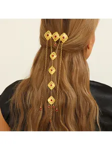 Cross-border New Arrival Headwear Creative Fashion Chinese Style Gold Alloy Diamond-Inlaid Chain Tassel Hair Chain Bride Hair Accessories