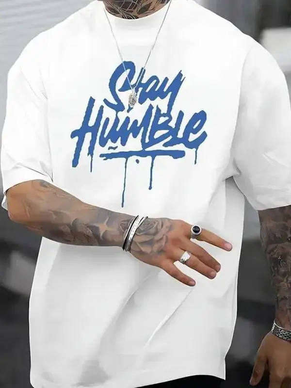 Men's Shortsleeve Round Neck Loose-Fit Athletic Graphic Tee - Blue Baseball-Style Menswear Apparel, Handwritten-Font Graphic, Soft Breathable Clothes, Ideal for Casual Summer Outfits, Sporting Events