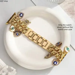 Devil's Eye Metal Apple Watch Band, Luxury Smartwatch Strap Compatible with Apple Watch 38/40/41/42/45/46/49mm, Stylish Replacement Wristband for Series Ultra SE 9 8 7 6 5 4 3 2 1, Fashion Metal Watch Accessories for Women Men