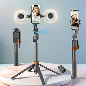360-degree rotatable selfie stick tripod, rechargeable smart face-tracking tripod, equipped with 2 fill lights, suitable for live streaming, with remote control tripod, for video recording, TikTok live streaming, and content creators, Mobile