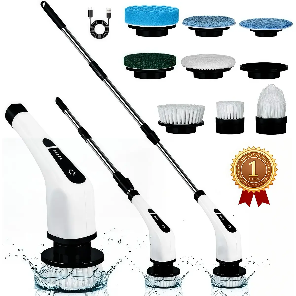 Electric Spin Scrubber for Bathroom & Kitchen – Cordless Shower Cleaning Brush with Adjustable Speeds, Long Battery Life & Extendable Handle for a Mor