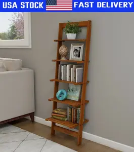 5-Tier Heavy Duty Wooden Ladder Bookshelf Storage Shelf Bookcase Shelves