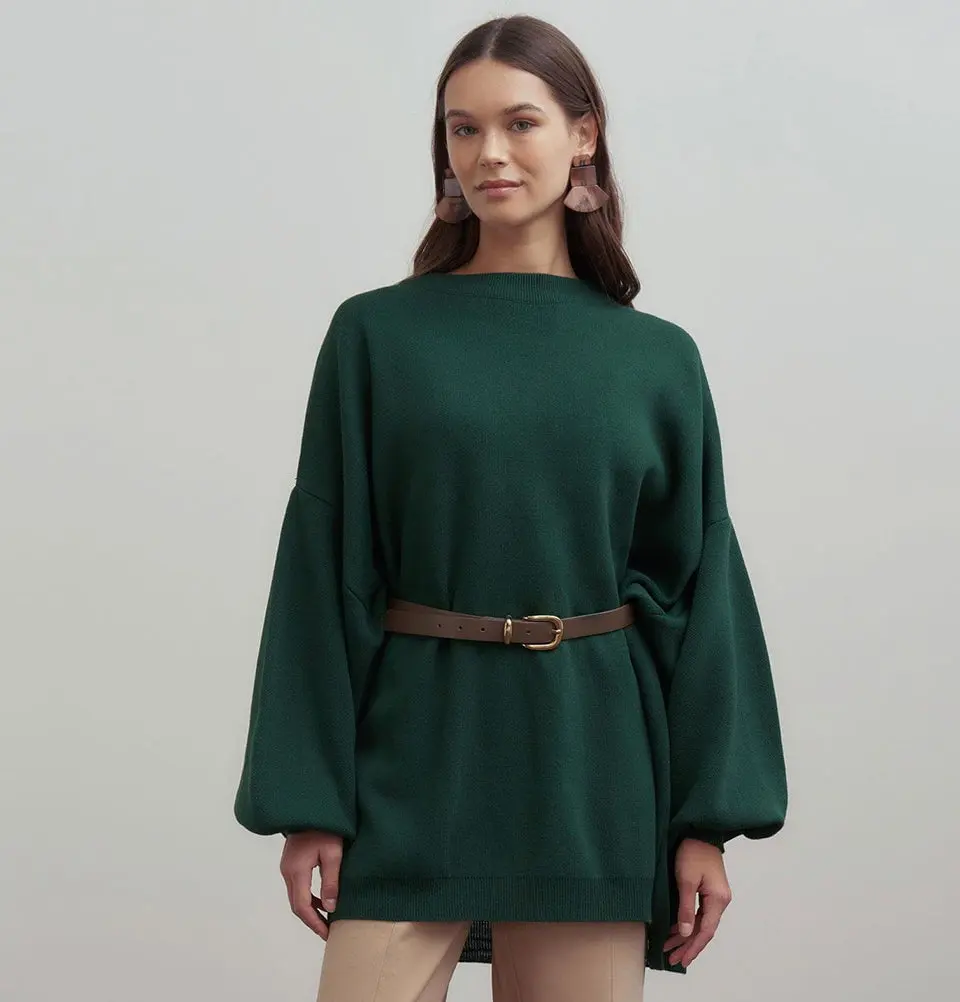 Modest Muslim Women's Knit Oversized Sweater - 55049 Green