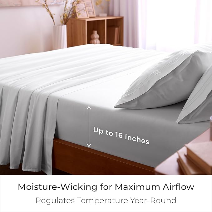 4-Piece Microfiber Sheet Set – 16" Deep Pocket, Soft & Breathable, Wrinkle-Free, Machine Washable – All-Season Luxury Bedding for King/Queen/Full/Twin Sizes, Elegant Three-Line Embroidery, Ultra-Soft Microfiber, Low Maintenance, High Comfort